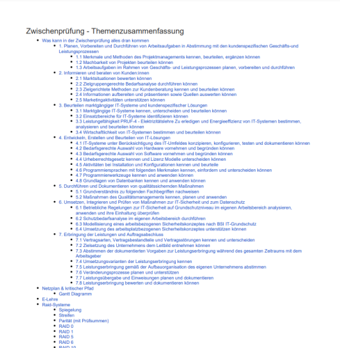 Mehr Informationen zu "Zusammenfassung Prüfungsthemen / AP1 2022"